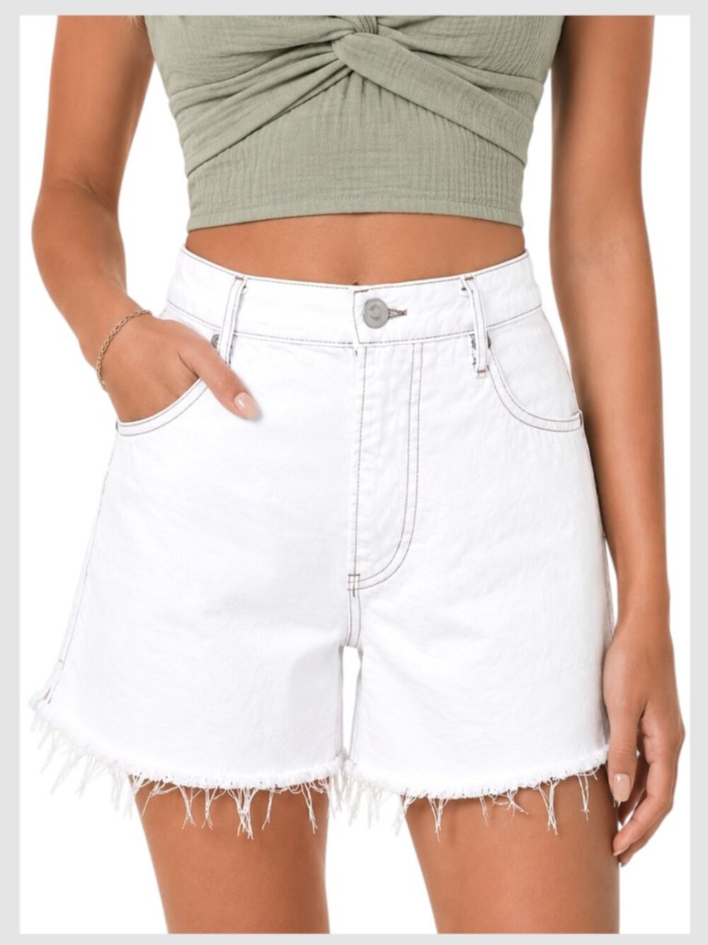 FRAME Le Super High Short White High Rise Frayed Denim Shorts Size 27